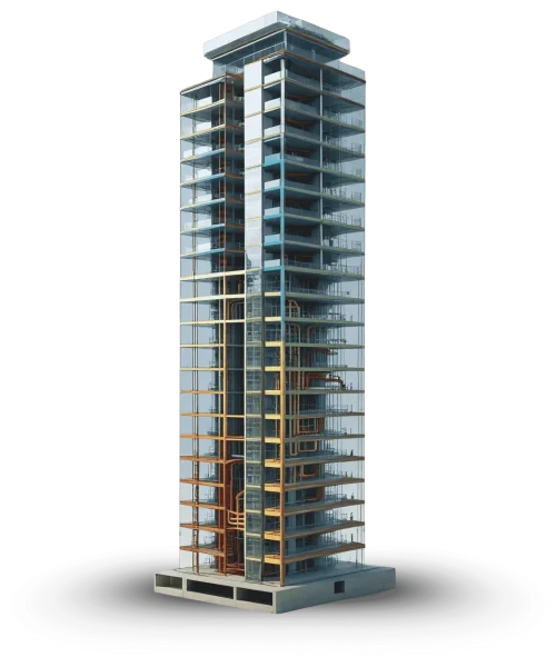3D BIM model showcasing architectural and structural integration for construction project